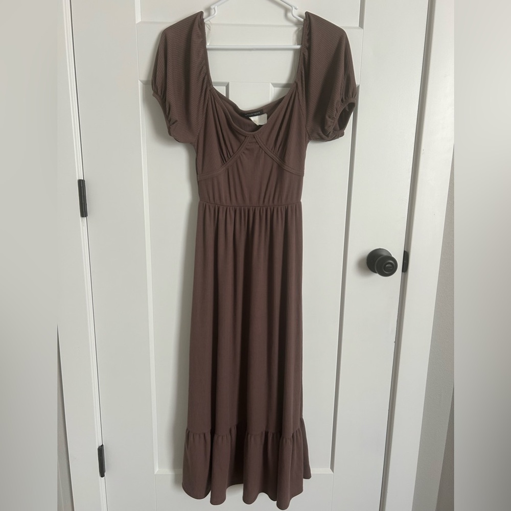 Caution To The Wind Brown Midi Dress